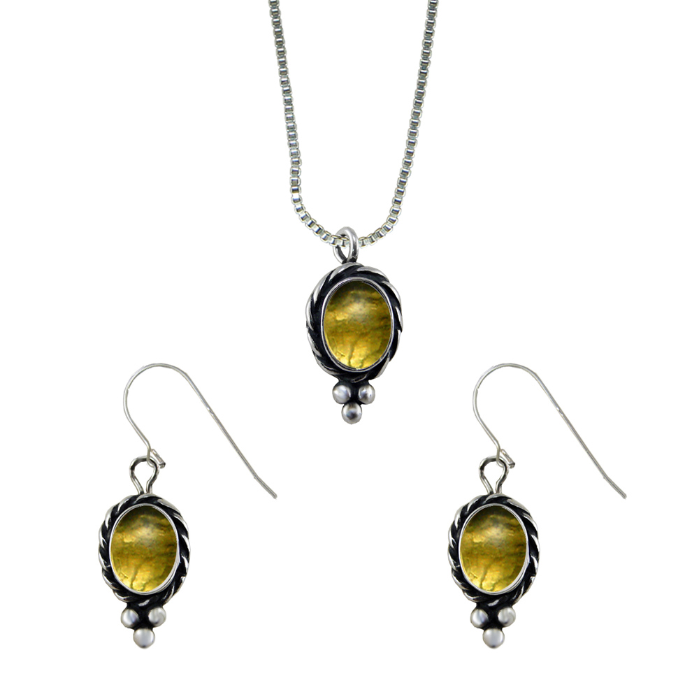 Sterling Silver Petite Necklace Earrings Set Citrine